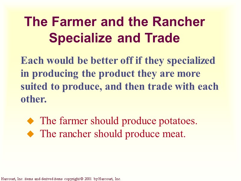 Harcourt, Inc. items and derived items copyright © 2001 by Harcourt, Inc. The Farmer